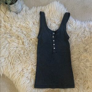 Aerie Smoke Gray Acid Wash Henley Tank Top XXS | Soft Ribbed